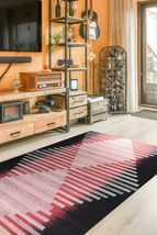 EORC LLC, VW29RD9X12 Hand-Knotted Wool Modern Flat Weave Rug, 9&#39; x 12&#39;, Red/Blac - £554.81 GBP