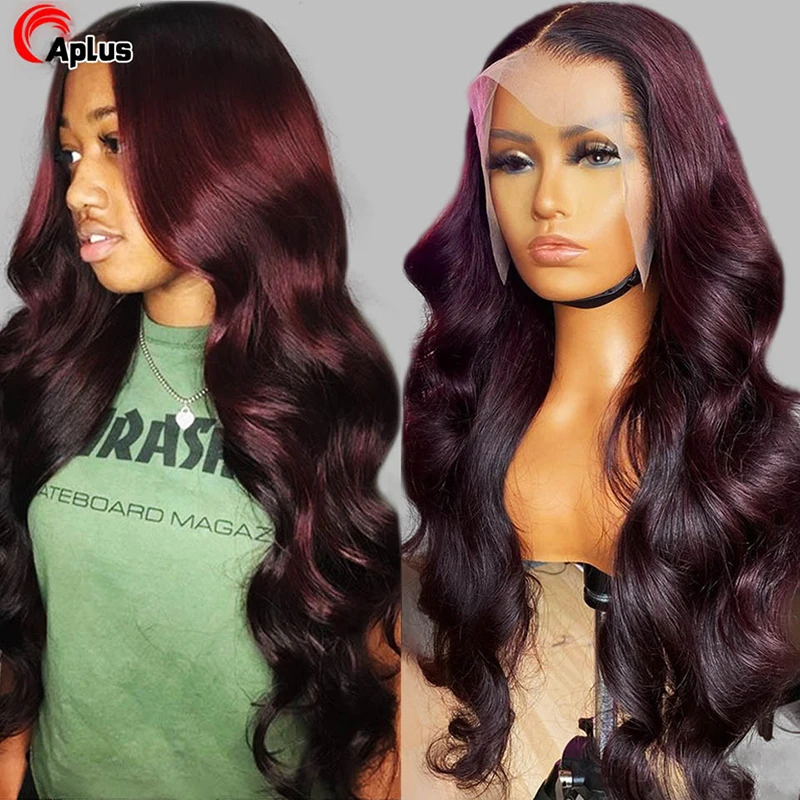 1b 99j Burgundy Lace Front Wig Human Hair Body Wave Lace Frontal Wigs Hon - £71.67 GBP+