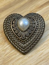 Vintage Heart Faux Pearl Brooch Pin Taiwan Estate Jewelry Find KG JD - $14.85