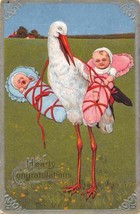 Stork Brings Two Babies Birth Announcement Congratulations 1911 postcard - £5.51 GBP
