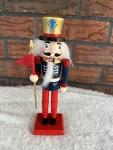 Traditional Mini Nutcracker 7&quot; Red Flag Blue White Fur Hair Beard Wood Soldier - $9.50