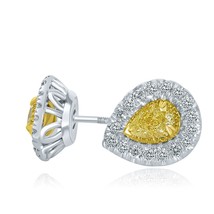 1.00 CT Fancy Light Yellow Pear Shaped Diamond Stud Earrings 14k White Gold - $44,738.46 MXN