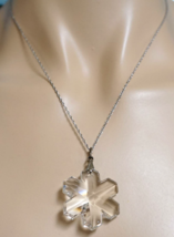 Crystal Faceted Snowflake Pendant Necklace Sterling Silver Chain - £20.72 GBP