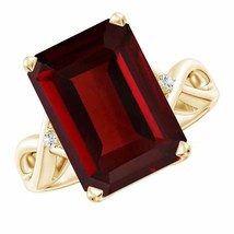 ANGARA Twist Shank Emerald Cut Garnet Statement Ring for Women in 14K Solid Gold - £1,095.28 GBP