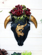 Rustic Western Black Cow Skull With Gecko Lizard And Red Roses Wall Decor Plaque - £23.97 GBP