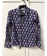 Ophelia &amp; Indigo Bella Blouse Long Sleeve Shirt Navy Hydrangea Block Pri... - $62.86 CAD