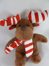 Dan Dee Christmas Moose Stuffed Toy with Red &amp; White Striped Antlers &amp; S... - £8.69 GBP