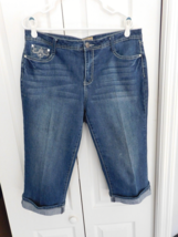 EARL JEAN Capri Cropped Blue Jeans sz 14 Embellished Back Pockets Rhines... - £19.50 GBP