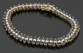 16 Ct Marquise Simulated Sapphire  link Bracelet Gold Plated 925 Silver - £136.26 GBP