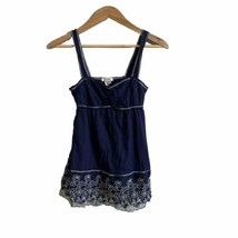 Love Rocks Womens Sleeveless Top Blue White Floral Embroidered Hem Size ... - £6.75 GBP