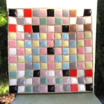 Modernist Mosaic Tile Ashtray Trinket Dish 5&quot; Gold Diamond Textured Meta... - £12.12 GBP