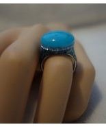 Sigal Ring Genuine Crystal Jade blue Multi Enamel 925 Sterling silver sz... - $32.95 CAD