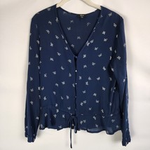Rails Top Womens SZ MED Blue Navy White Butterfly Print Beaux Button Dow... - $24.66