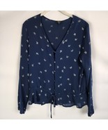 Rails Top Womens SZ MED Blue Navy White Butterfly Print Beaux Button Dow... - $454.67 MXN