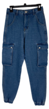 Women&#39;s Casual Denim Blue Jeans Cargo Utility Pants w/ 6 Large Pockets S... - £19.92 GBP
