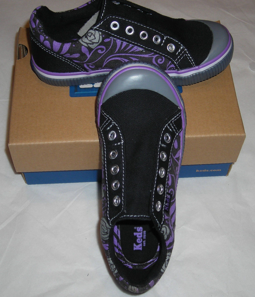 Keds NIB Girls Zoe So Laceless Black & Purple Tennis Shoes 7 M KT32029 18-24 mos - $35.00