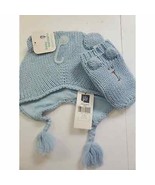 Baby Gap Vtg Knit Hat &amp; Mittens 12-24 Mo Blue Nwt bear baby warmers new - £19.58 GBP