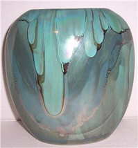 1989 Nielsen&#39;s Ceramics Platinum Overlay Handmade Turquoise Vase-Signed - £226.94 GBP