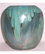 1989 Nielsen&#39;s Ceramics Platinum Overlay Handmade Turquoise Vase-Signed - £228.19 GBP