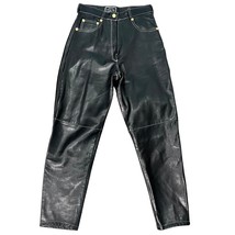 Vintage French Black Lambskin Leather High Waist Pants Lined Trousers Sz... - $336.29