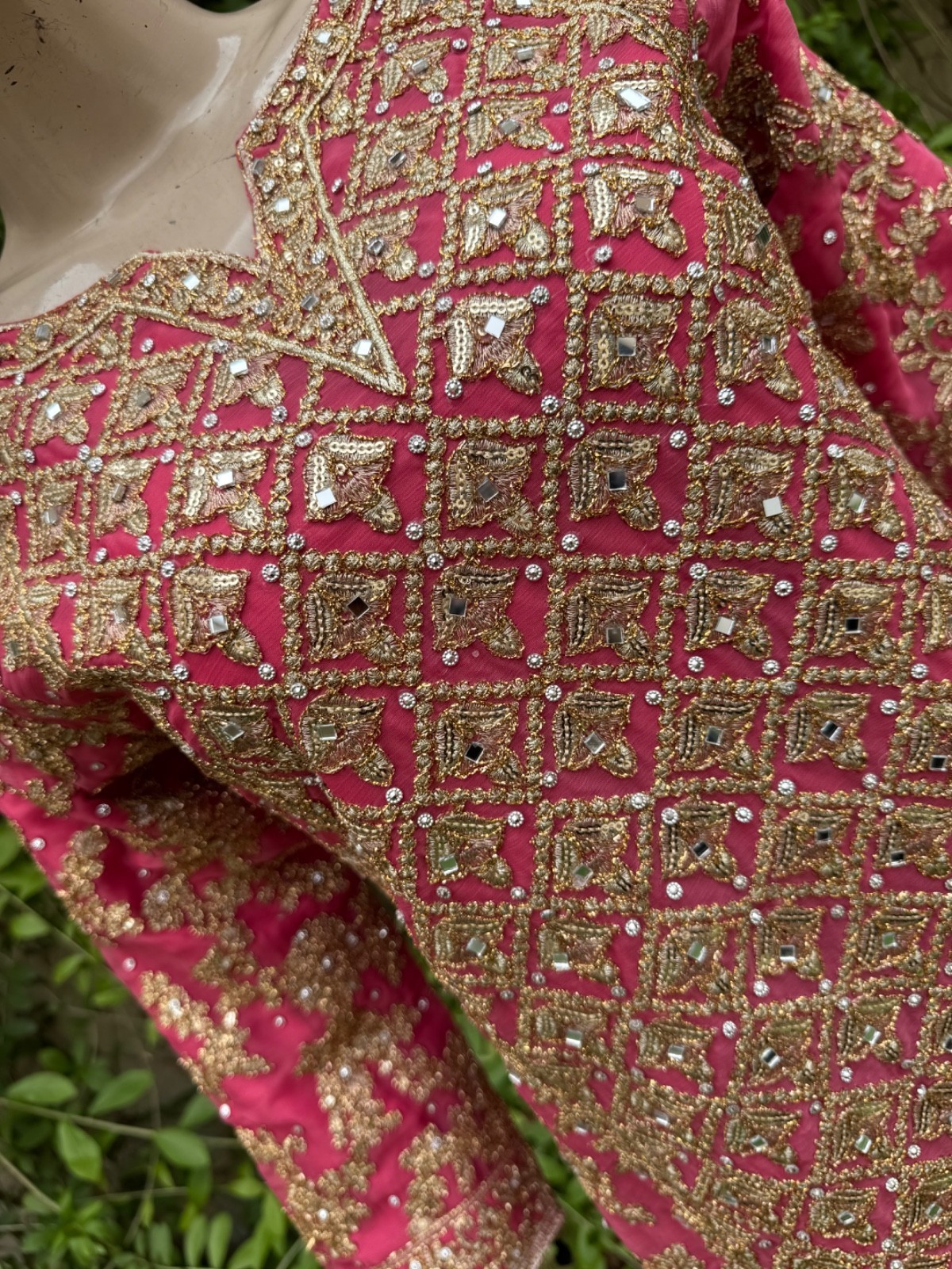 Pakistani Coral Pink Straight Style Embroidered Sequins Chiffon Gharara Dress,M Item image 6