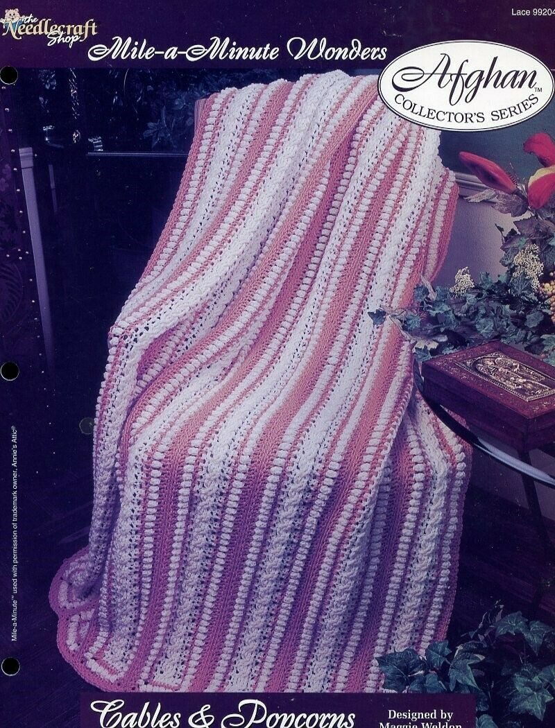 Cables & Popcorns Afghan TNS Mile A Minute Crochet PATTERN/INSTRUCTIONS/RARE - $3.57