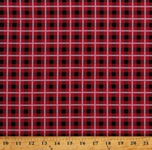 Cotton Red White Black Plaid Squares Loving Camp Life Fabric Print BTY D148.46 - £9.70 GBP