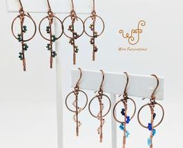 Handmade copper earrings: small hoops with long beaded dangle - £22.38 GBP