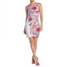 Guess Womens 8 Coral Multi Floral Print Halter Keyhole Lined Sheath Dress NWT - £28.78 GBP