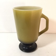 Fire King Footed Olive Green &amp; Black Coffee Mug Tea Cup Vintage Anchor Hocking - £11.61 GBP