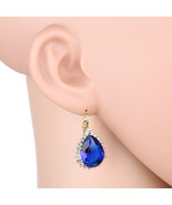 Dangling Gold Tone Faux Sapphire &amp; Sparkling Crystal Teardrop Earrings - $45.09 CAD