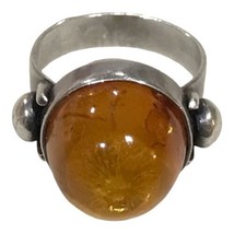 antique sterling silver amber ring size 6 - $90.00