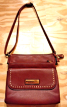 Andrew Marc Marc New York Burgundy Studs Leather Satchel Crossbody Handbag - £41.99 GBP