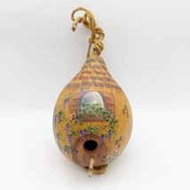 Hand Painted Gourd Hanging Birdhouse Birdfeeder Cottage 11&quot; Artist Signe... - $29.99