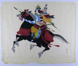 Vintage Japanese Silk Waterpainting, Samurai on Horseback &quot;Fragrant Water&quot; 17x14 - £33.09 GBP