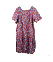 NOS Vtg 70s Womens Large Floral Psychedelic Pleated Muumuu Dress Rockabilly USA  - £34.23 GBP