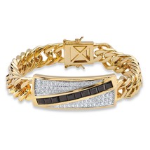 Mens 14K Gold 1.70 Tcw Onyx 8&quot; Channel Set Cz Bracelet Gp - £225.18 GBP