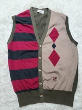 Clark &amp; Gregory Button Sweater L Vest Cotton Made In Scotland Striped Ar... - £13.32 GBP