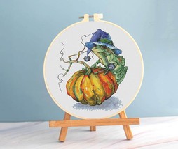 Frog Cross Stitch Toad with pipe Pattern Pdf - Funny Frog Cross Stitch Pumpkin  - £6.93 GBP