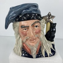 D6862 The Wizard Toby Mug Royal Doulton Character Jug 1990 Black Cat Star Wand - £51.43 GBP