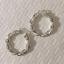 Silver Tone Twisted Hoop Earrings - £10.27 GBP