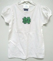 NCAA Notre Dame White Girls Gathered Sleeve Shirt ND Logo Two Feet Ahead #209 - £14.31 GBP