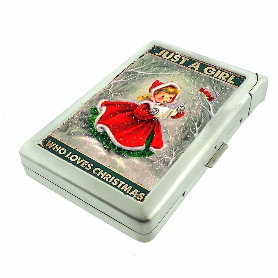 Just a Christmas Girl Holiday Festive Cig Case w/Built in Lighter Metal ... - $19.75