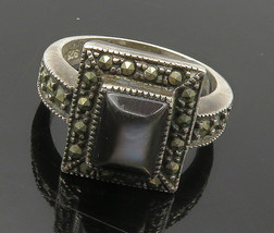 925 Sterling Silver - Vintage Abalone Shell &amp; Marcasite Band Ring Sz 6 - RG15519 - £22.89 GBP