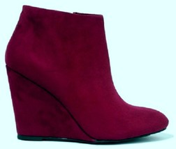 Forever 21 Pointy Toe Wedge Faux Suede Ankle Boots Dark Maroon Zip Booti... - £15.61 GBP