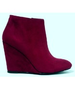 Forever 21 Pointy Toe Wedge Faux Suede Ankle Boots Dark Maroon Zip Booti... - £15.66 GBP