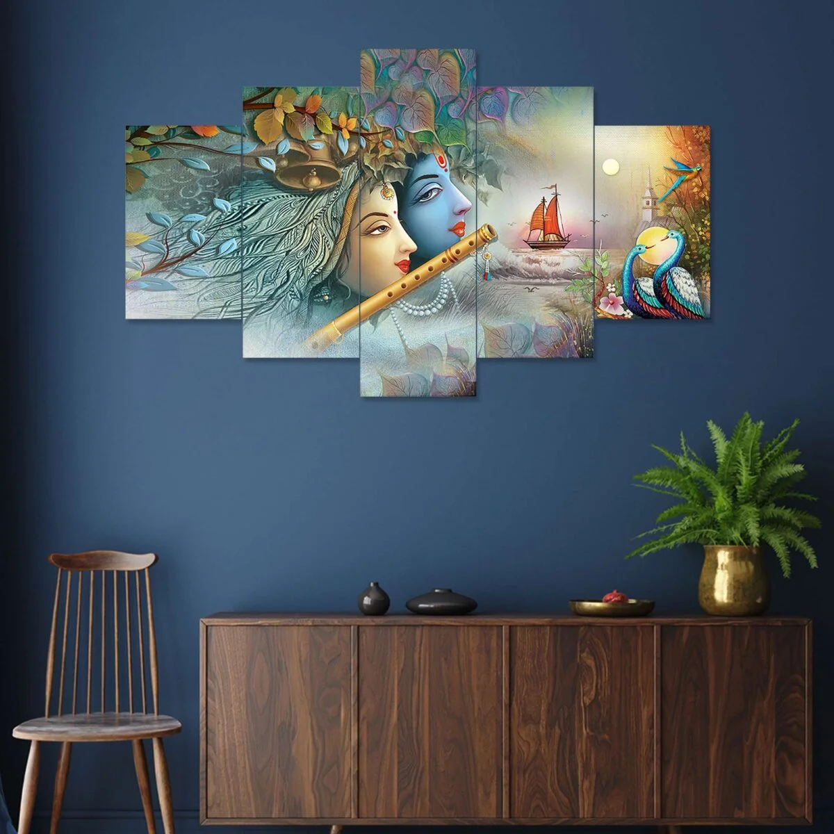 Radhe Krishna Set of Five 3D Framed Paintings for Wall Decoration - £72.22 GBP