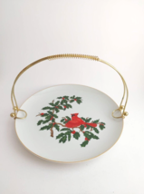 Vintage Lefton China Cardinal Serving Plate Removable Brass Handle Christmas - £11.70 GBP