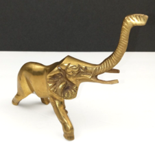 Vintage Golden Brass Lucky Elephant Hearth Desktop Paperweight Trunk Raised Up - £17.44 GBP