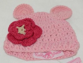 Ruffle Butts Pink Ear Hat With Flower Cotton 0 To 6 Months - £7.85 GBP
